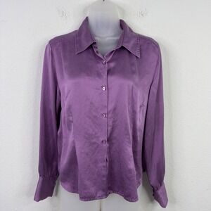 Bob Mackie Shirt Womens 14 Purple Silk Button Vintage Quiet Luxury Minimalist